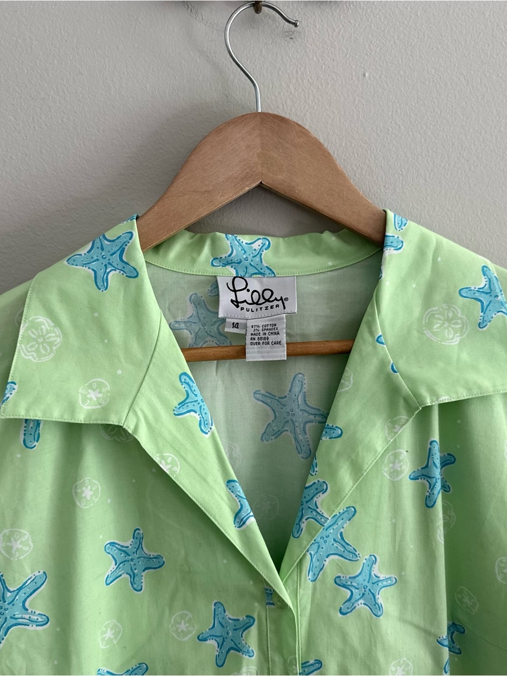 Lilly Pulitzer Vintage White Label Light Green Starfish Button-Up Shirt Dress - Picture 4 of 6